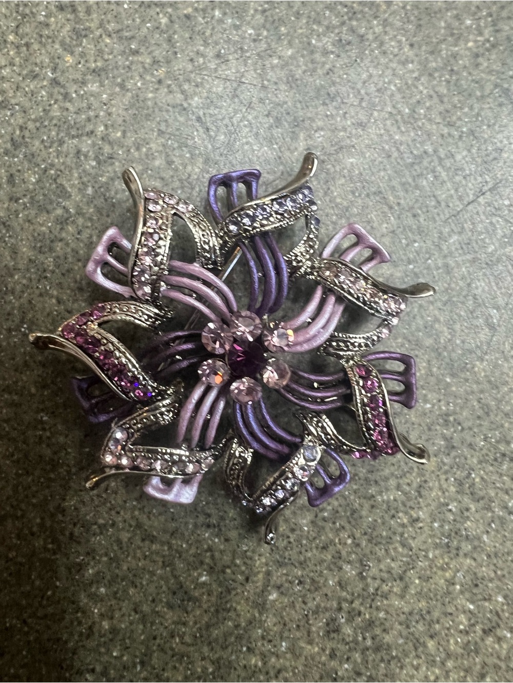 Purple Rhinestone Flower Brooch Pin